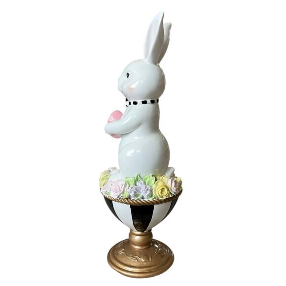 TOPHAT & TAIL Easter Bunny Rabbit On Flower Pedestal Egg 15" Mackenzie Style NEW - Picture 2 of 15